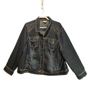 Dressbarn Jean Jacket Womens 3X blue buttons metal studs rhinestones retro boho